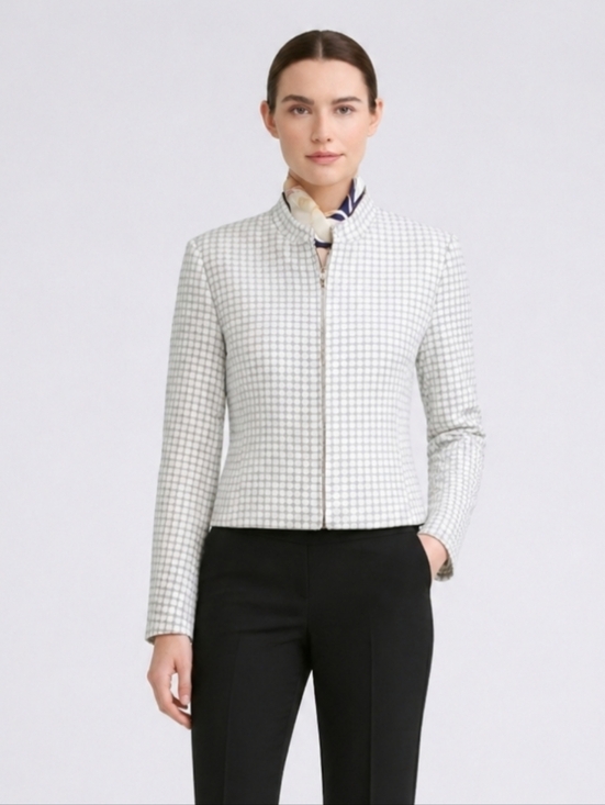 louben Jackets & Blazers - Louben | Quilted White /Gray Cropped Chic Jacket